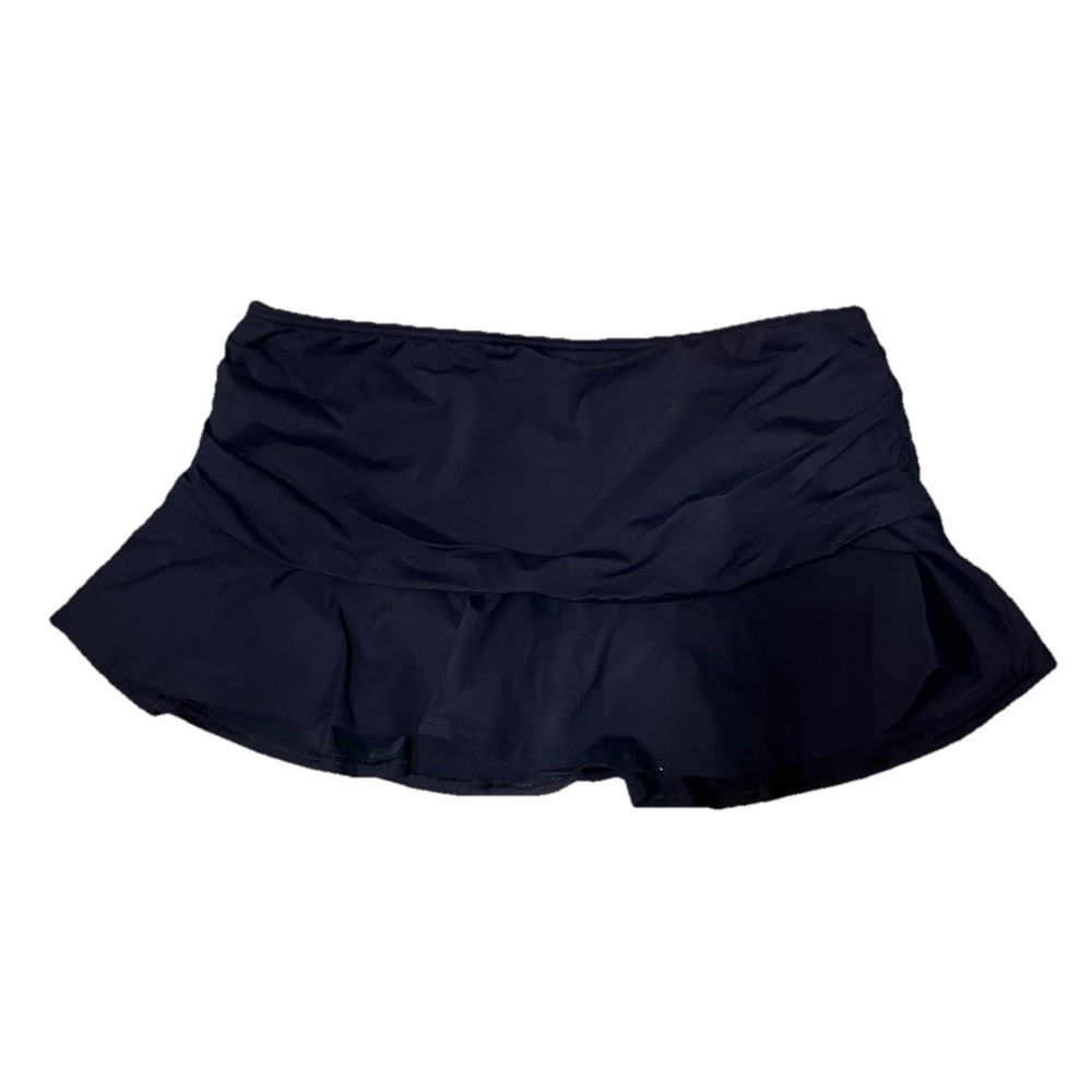 Lands'‎ End Swim Skirt Mini Navy Blue Sz 10 Ruffle Ruched Lined Nylon Modest